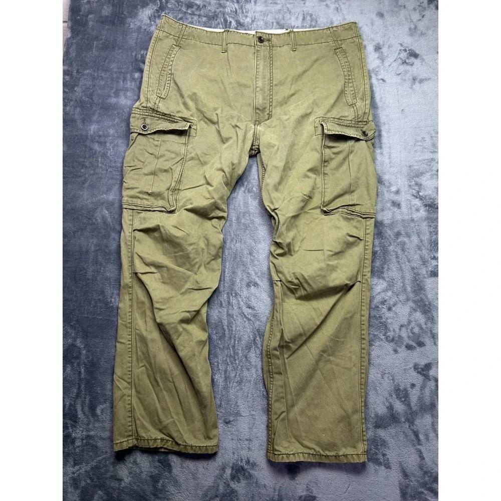 Levis Mens Olive Green Cotton Multi Pocket Gusset Cargo Pants 38x30 Utility‎